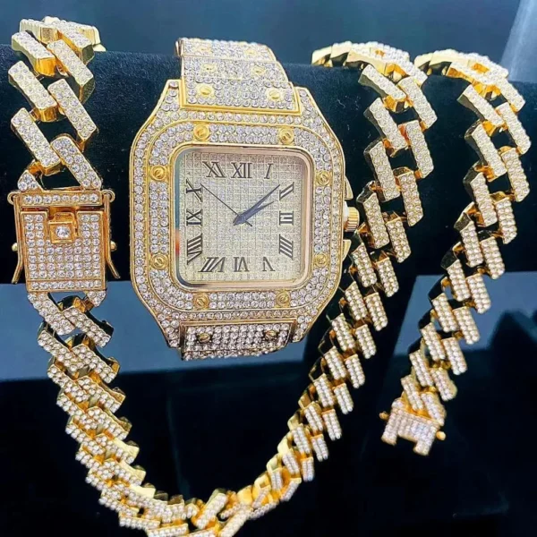 3PC_Set Crystal Watch for Men Necklace Bracelet img3