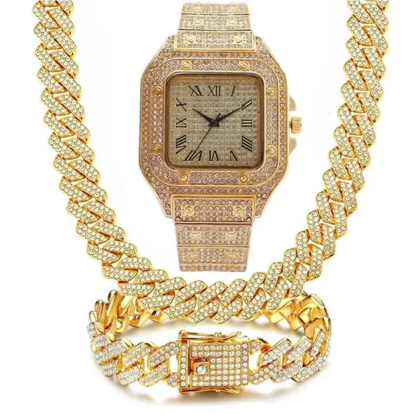 3PC_Set Crystal Watch for Men Necklace Bracelet img4