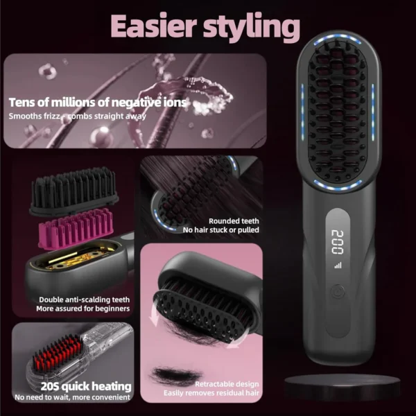 Cordless hair straightener comb